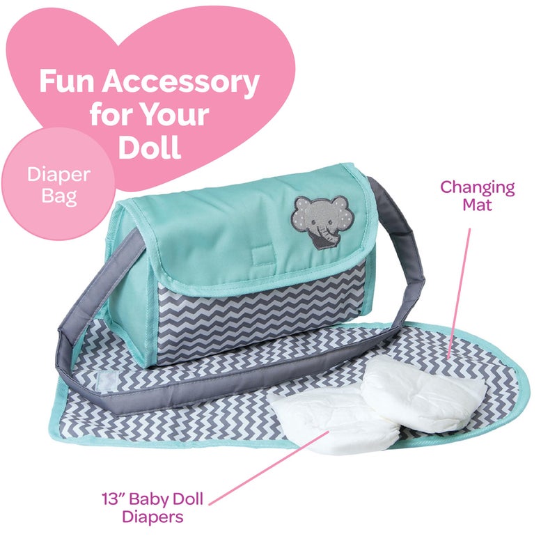 Adora Baby Doll Diaper Bag with Sturdy Straps, Includes Changing Mat and 2 Doll Diapers (Fits 13" Dolls), for Ages 3+ - Zig Zag Print - Image 2